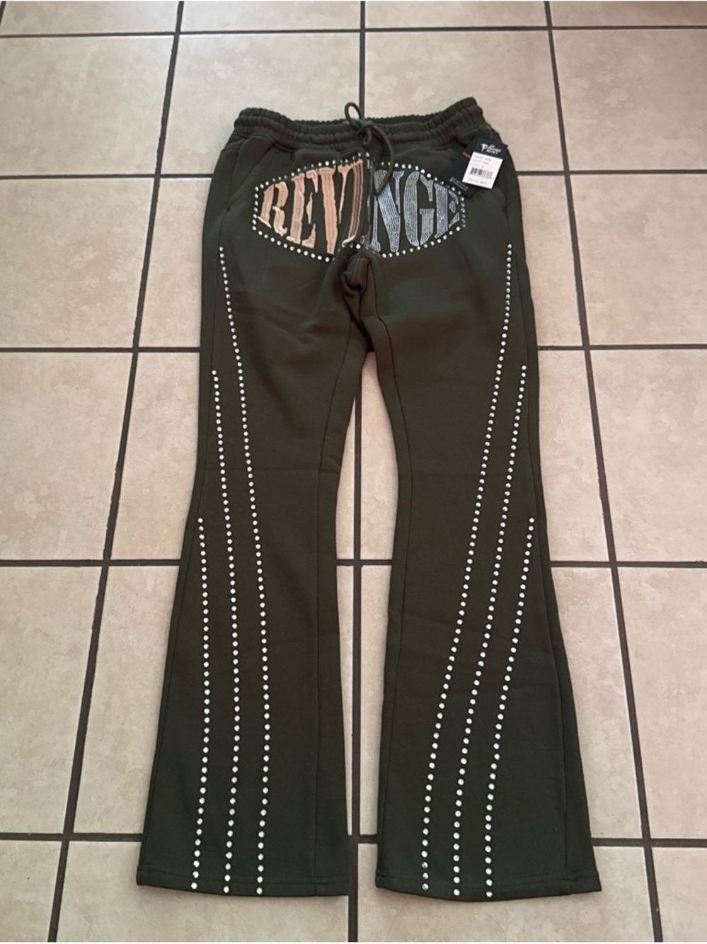 Olive Green Women's Studded Flared Sweatpants